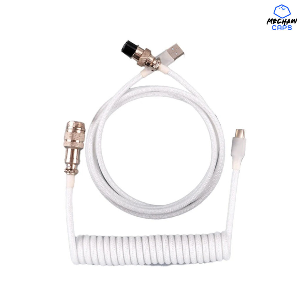 White Coiled Aviator Cable Type C for Mechanical Keyboards USB Keyboard Cable